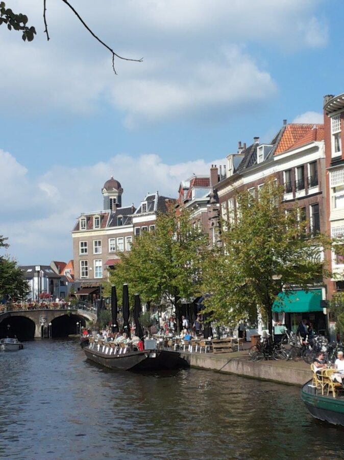 cafe terraces on boats on the canal, Leiden cafe terraces on boats on the canal, Leiden
