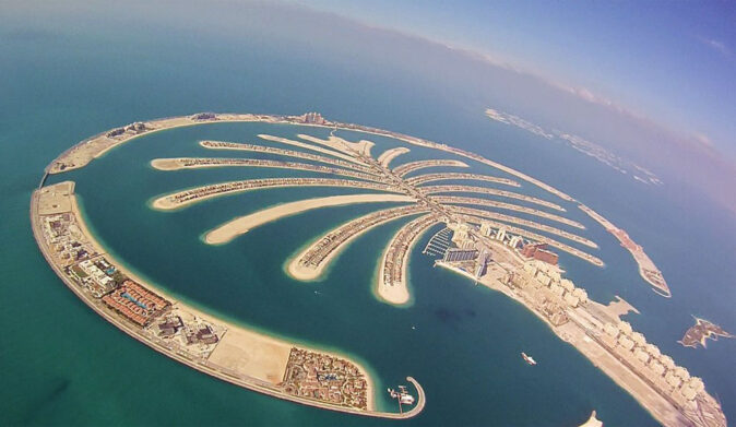 Palm island in Dubai seen from the sky during construction Palm island in Dubai seen from the sky during construction