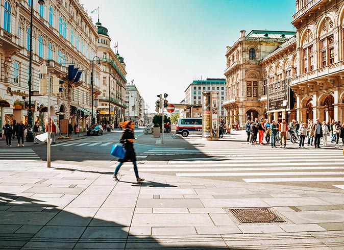a busy street in the center of Vienna