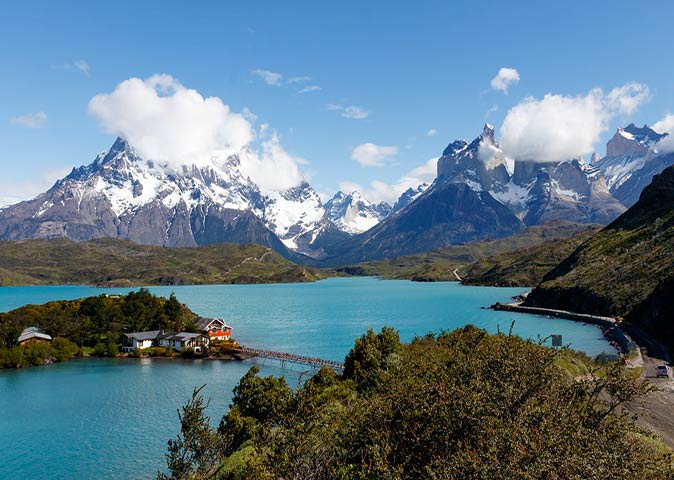 an aerial view of Torres del Paine National Park