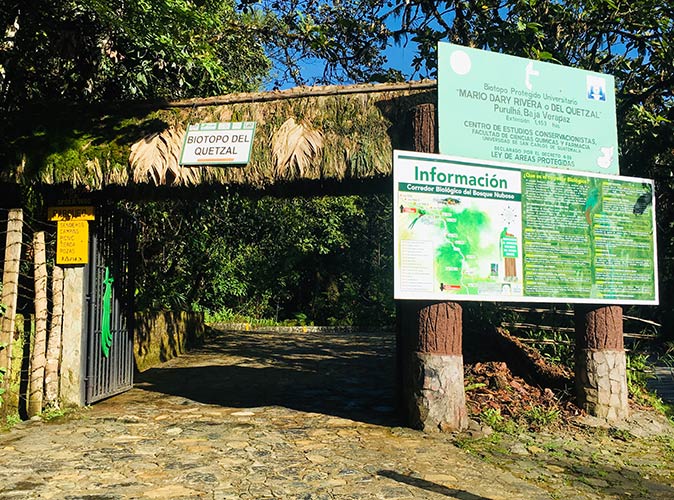 the entrance to Biotopo Del Quetzal