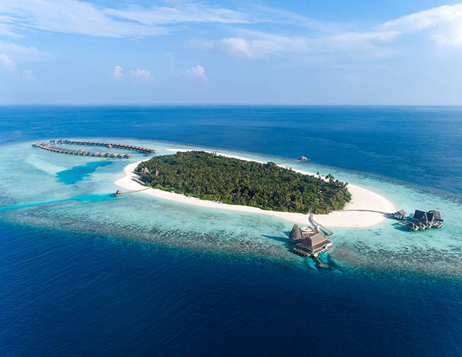 One of the best luxury resorts in the Maldives an aerial review of the luxury Anantara Kihavah resort island