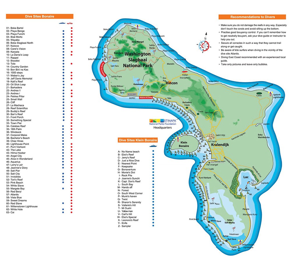 map of the dive sites in Bonaire map of the dive sites in Bonaire
