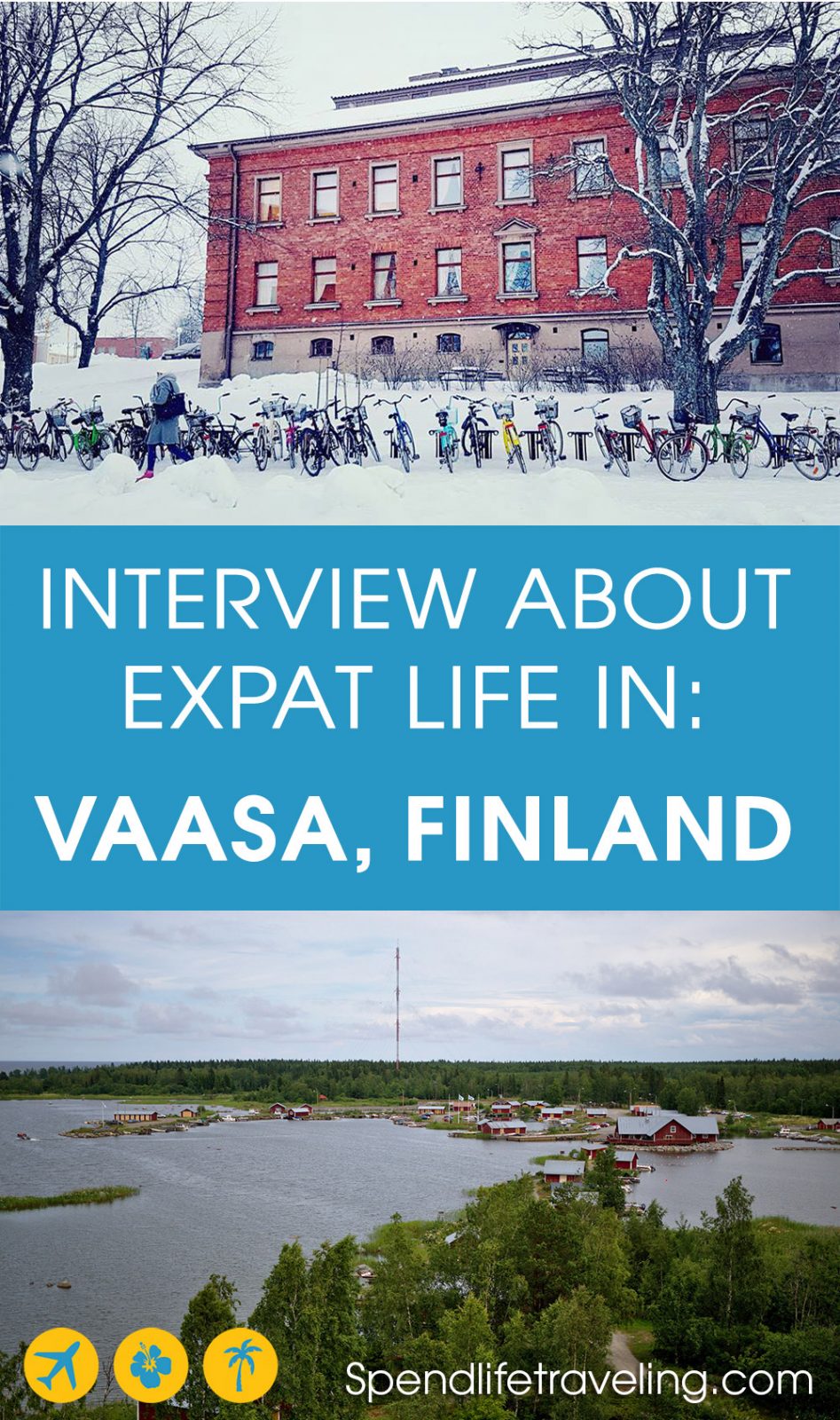 Vaasa, on Finland's west coast, is a very international city. But what is it really like to move to and live in Vaasa? This interview shares personal experiences and practical tips 2 pictures of Vaasa with the text 'Interview about expat live in Vaasa, Finland'