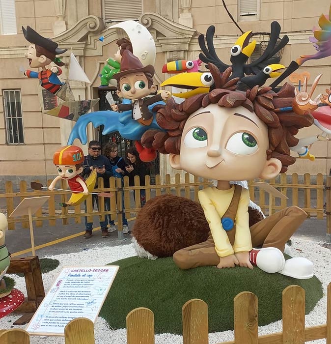 a falla infantil placed in the middle of a street in Valencia