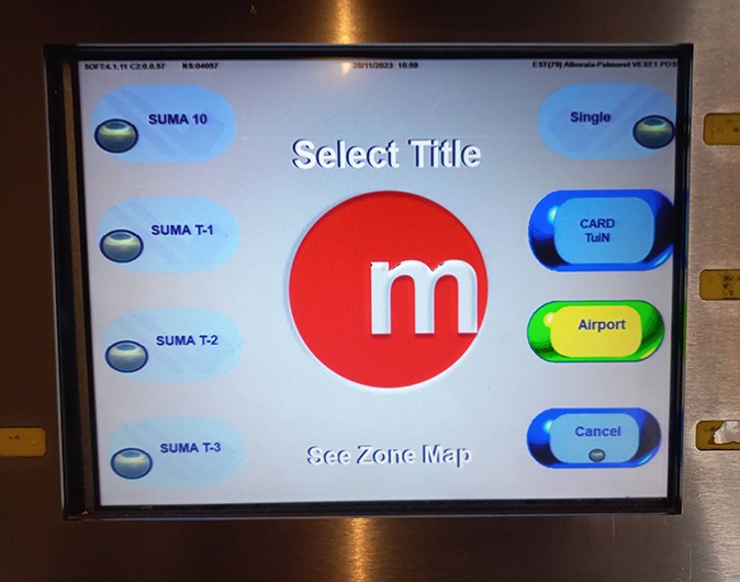 the screen of a metro ticket machine showing how to buy the different ticket options