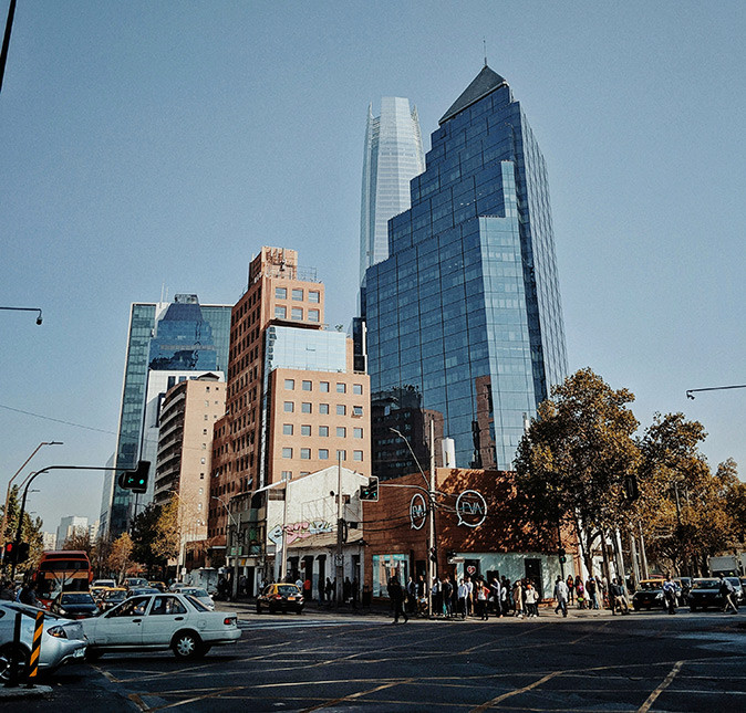 A popular expat neighborhood in Santiago A popular expat neighborhood in Santiago showing modern highrise buildings