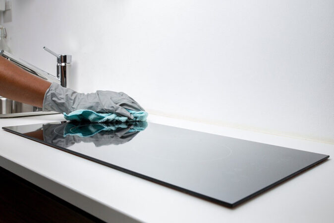 cleaning the kitchen
