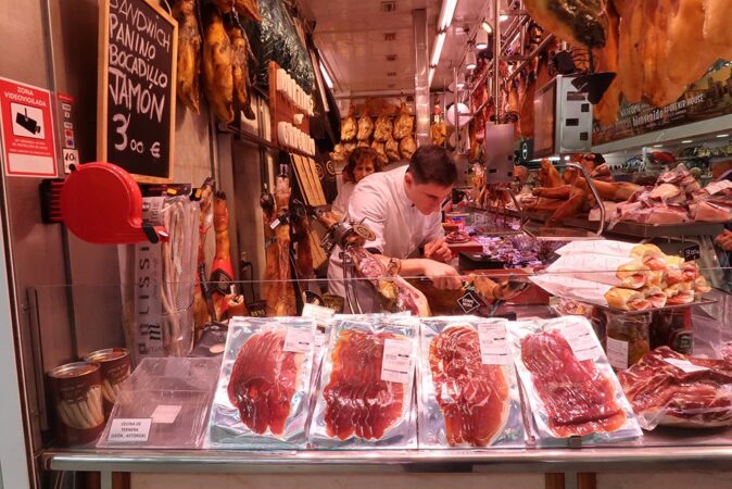 jamon for sale at a local market in Spain jamon for sale at a local market in Spain