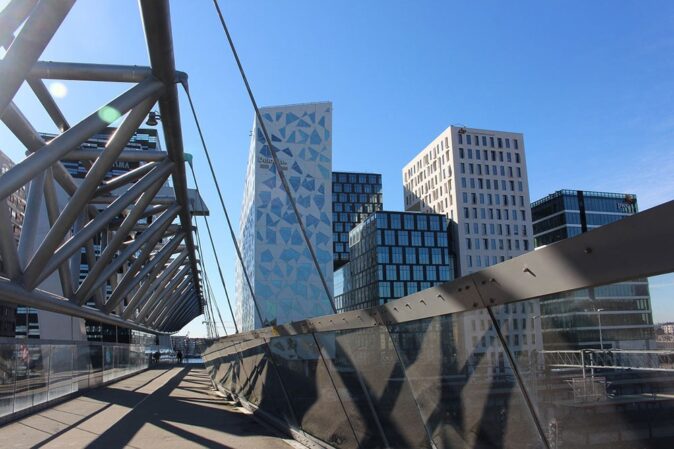 modern buildings and bridge in Oslo a modern bridge and skyscrapers