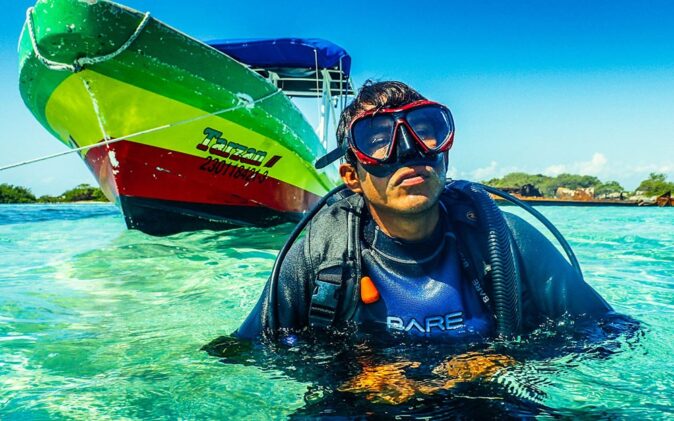 scuba diver getting ready for a dive