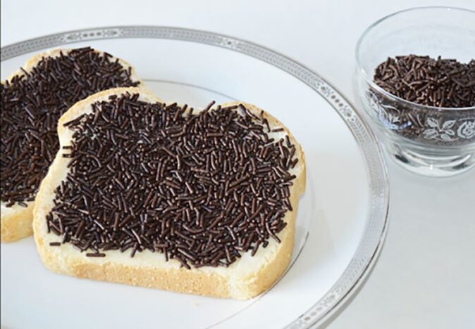 typical Dutch food: bread with hagelslag bread with hagelslag is typical Dutch food
