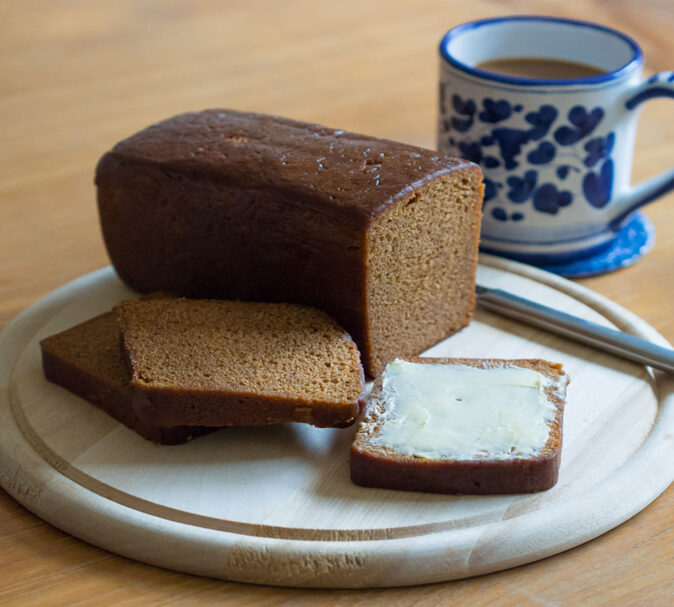a Dutch breakfast or Dutch snack: ontbijtkoek a slice of ontbijtkoek as a Dutch breakfast