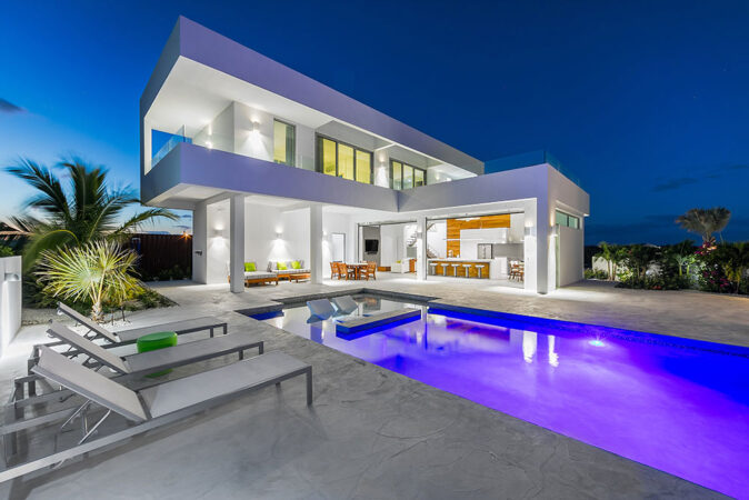 a luxury villa on the Turks and Caicos Islands at night a luxury villa on the Turks and Caicos Islands at night