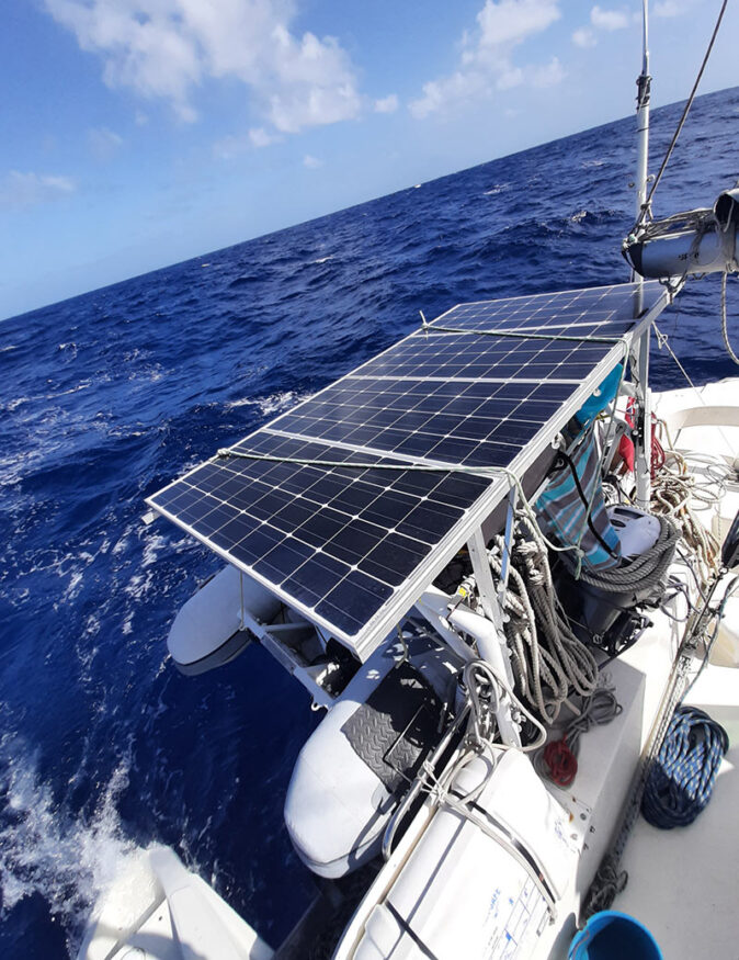 solar panels installed to cross the Atlantic solar panels on our 36ft catamaran