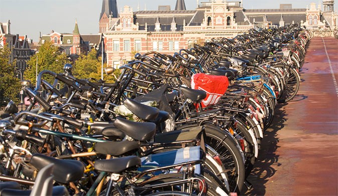 cycling on a weekend in Amsterdam bicycles parked on a weekend in Amsterdam