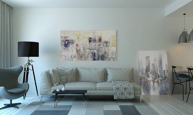 the living room of an apartment rented after moving abroad