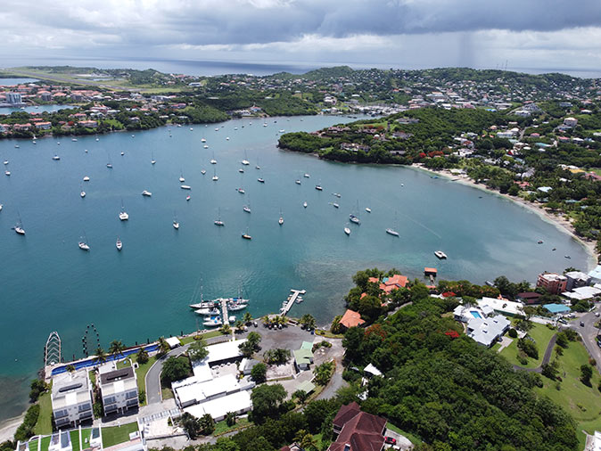 a view of the Prickly Bay area a view of the Prickly Bay area, a large bay with sailboats anchored