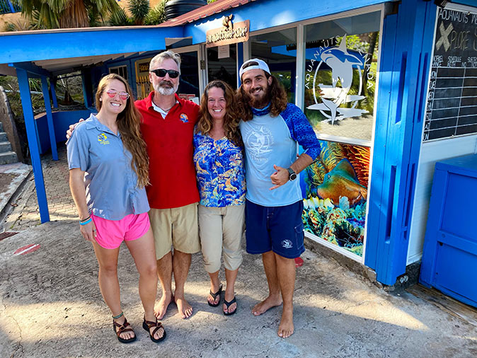 Tiffany and her family living in Grenada Tiffany and her family living in Grenada, photographed in front of a dive shop