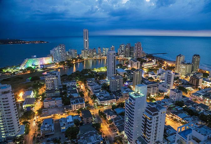 Aerial view of Cartagena at night Aerial view of Cartagena at night