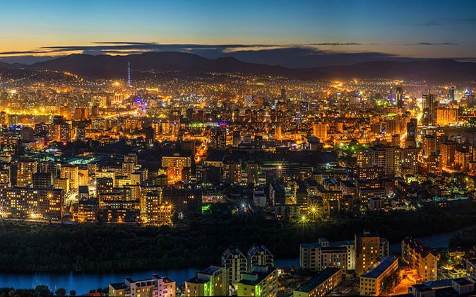 city view of Ulaanbaatar at night