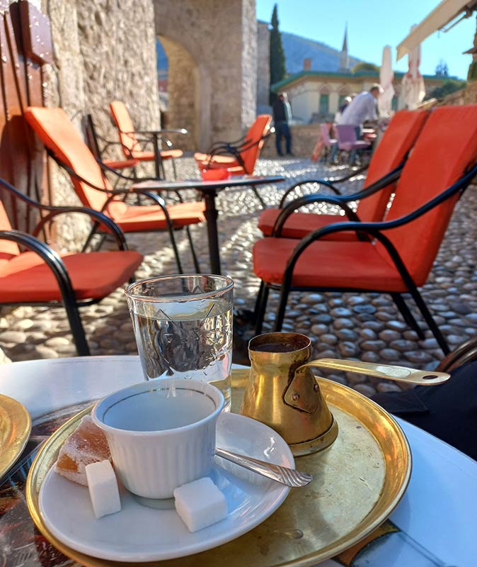 having a Bosnian coffee near the Old Bridge