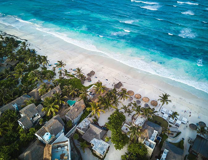 visiting Tulum aerial view of the coastline of Tulum