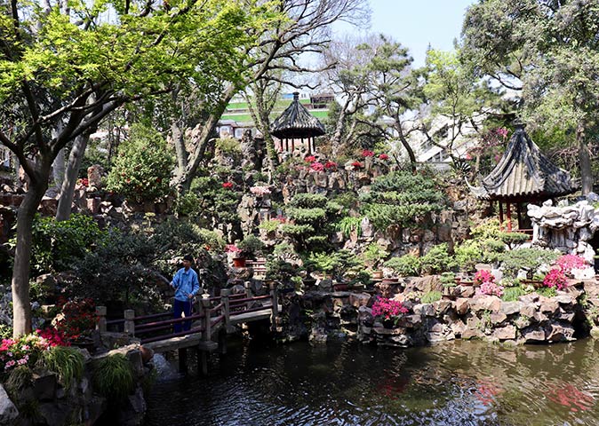 Explore Yuyuan Garden when visiting Shanghai a man walking in Yuyuan Garden
