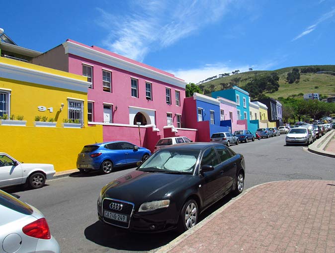a row of colorful houses in Cape Town