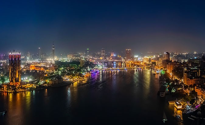 an aerial view of Cairo at night