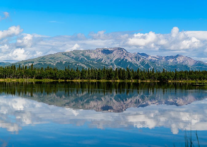 Denali National Park, Alaska a mountain reflecting in a body of water
