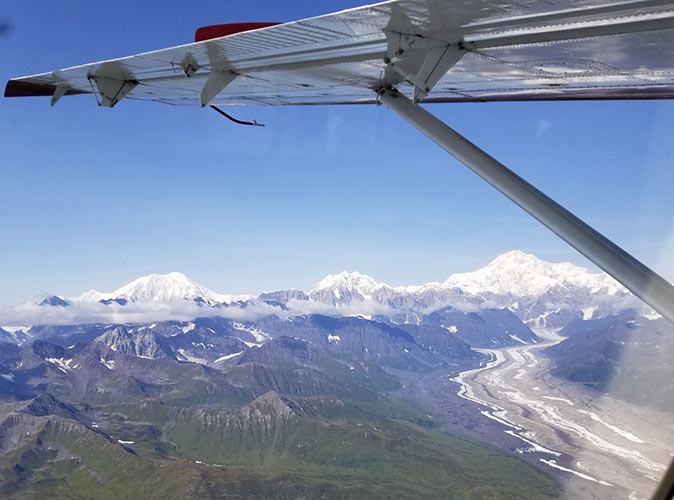 An aerial view of Alaska from a plane