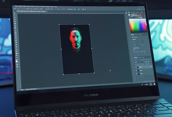 Photoshop, a popular program for graphic designers A laptop screen showing Photoshop