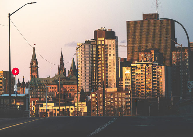Safety living in Ottawa Highrise buildings at sunset