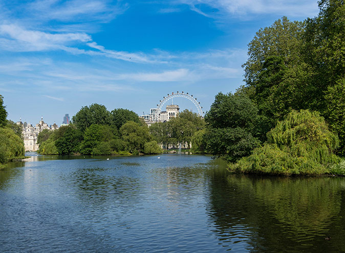 A lake inside a large city park