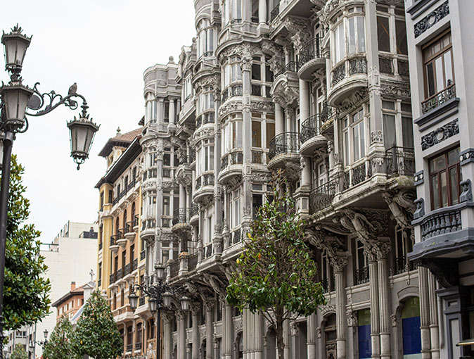 Oviedo, Spain, as a place to live A row of white and gray historic houses