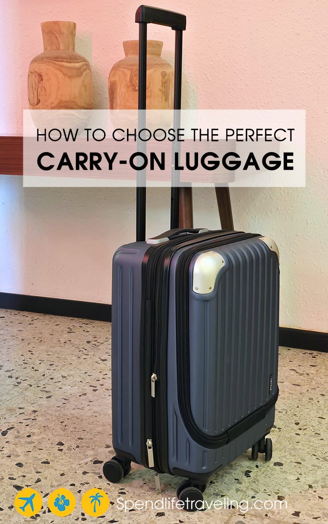 How to choose the perfect carry-on luggage A blue and black suitcase with a text overlay that reads "how to choose the perfect carry-on luggage"