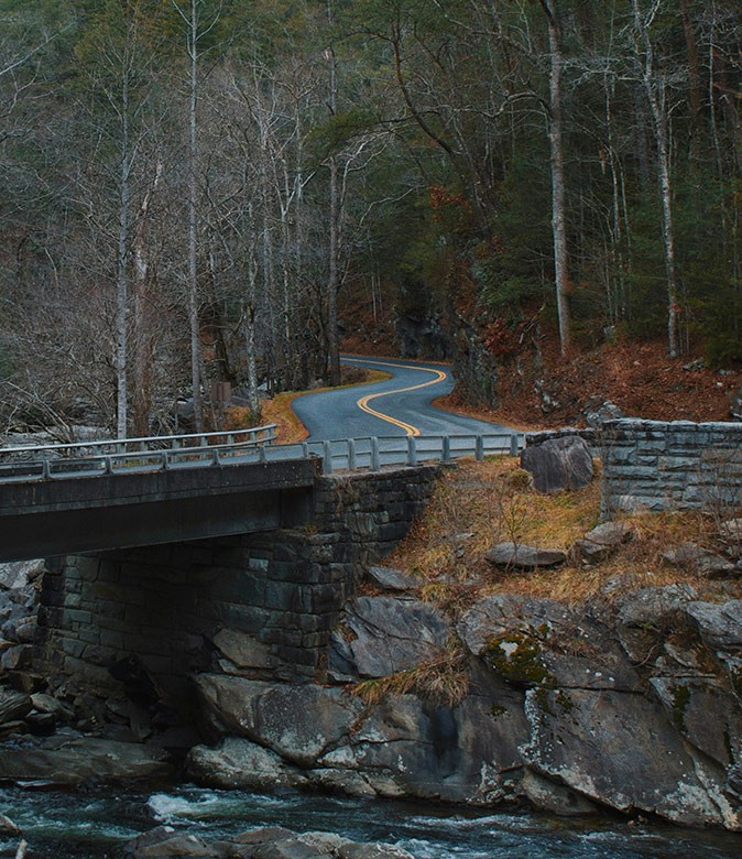 A scenic drive in Great Smoky Mountains National Park A tarmac road running through Great Smoky Mountains National Park