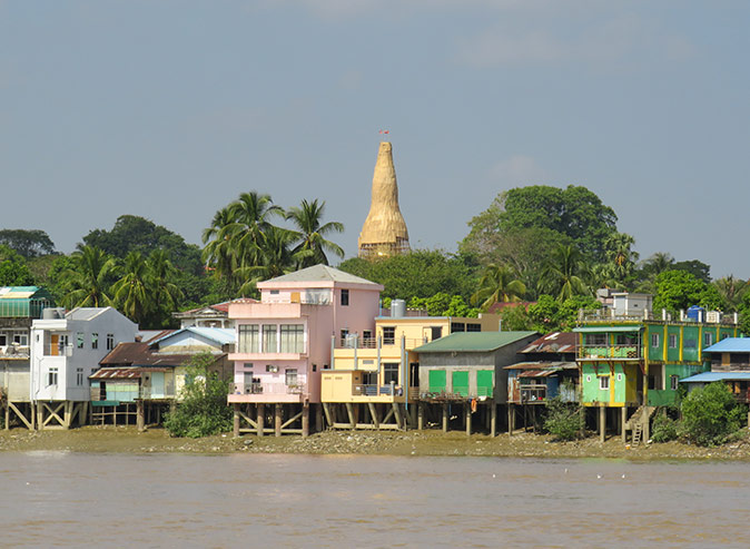 Living in Myanmar Houses on stilts and a gold pagoda on the Yangon River