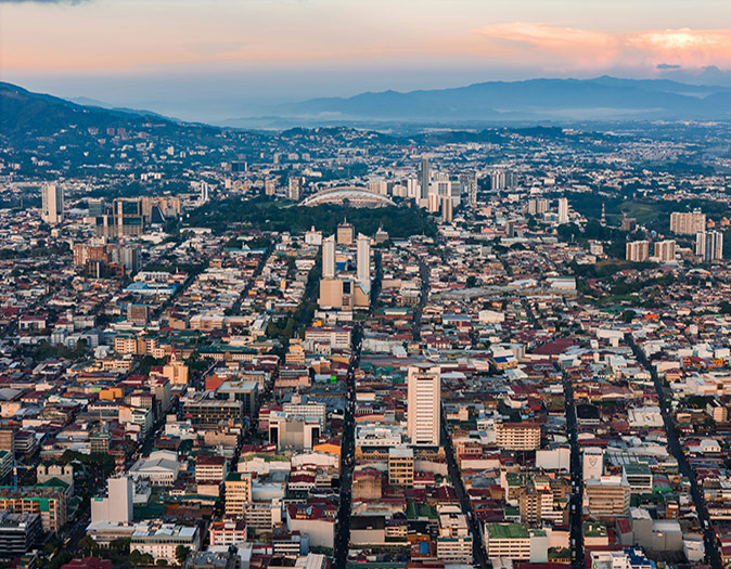Aerial view of San Jose, Costa Rica, during sunset