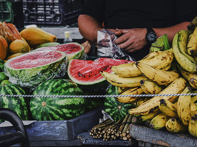 a market stall with fruit in Costa Rica
