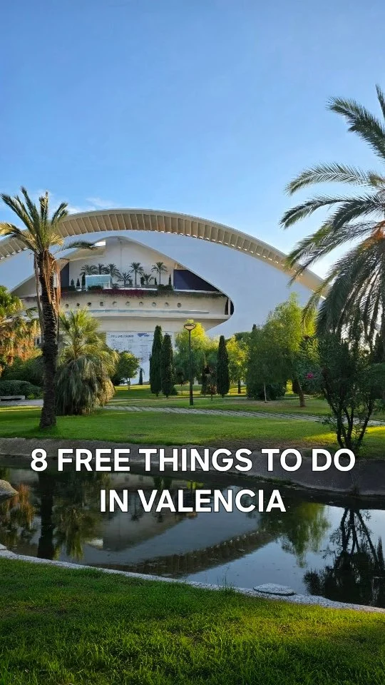 Looking for free things to do in Valencia? Good news: you don't need a big budget to enjoy the city.

Here are 8 of my favorite free things to do in Valencia:

📍 1. Visit the City of Arts and Sciences
Even if you don't buy tickets to the museums or aquarium, it's worth visiting. The futuristic architecture makes this one of Valencia's most iconic landmarks, especially around sunset.

🌳 2. Walk through Turia Park
Built in the former riverbed of the Turia River, this 9-km-long park is one of my favorite places in Valencia. Perfect for walking, cycling, or having a picnic.

🏖️ 3. Enjoy Malvarrosa Beach
Spend a few hours at Valencia's long city beach, or take a walk along the promenade.

🥕 4. Visit Valencia's Central Market
One of Europe's oldest and most beautiful food markets. Wander through the impressive building, admire the architecture, and soak up the atmosphere.

☕ 5. Explore Ruzafa & Central Park
Ruzafa is Valencia's trendiest neighborhood, full of cafés, boutiques, and colorful streets. From there, take a stroll through Central Park, one of the city's newest green spaces.

🏰 6. Admire Valencia's two medieval towers
The Torres de Serranos and Torres de Quart are two remaining city gates from Valencia's medieval walls. They're impressive to admire from the outside, but here's a local tip: you can climb both towers for free on Sundays and public holidays.

🎨 7. Explore El Carmen & its street art
Get lost in the narrow streets of Valencia's historic center and keep an eye out for the great murals and street art. El Carmen is liveliest in the evening and a good place for dinner or drinks.

🎉 8. Check for free events
I often say "there's always something happening in Valencia" because there are just so many festivals, parades, cultural events, outdoor markets, and exhibitions throughout the year. And many of them are free.

Save this reel for your next trip to Valencia!

Do you have questions about visiting or living in Valencia? Ask me in the comments, I’m happy to help. 😊

For more Valencia tips and detailed guides, go to Spendlifetraveling.com/tag/valencia

#valencia 
#visitspain 
#travelinspiration